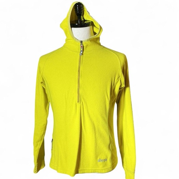 sherpa adventure gear Tops - Sherpa Women's Yellow Fleece Hooded Pullover Zip Up Adventure Gear M Baselayer